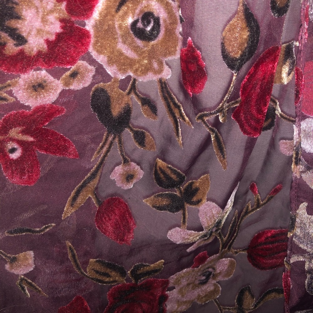 Eggplant Sheer Scarf w/ Rose Velvet Detail